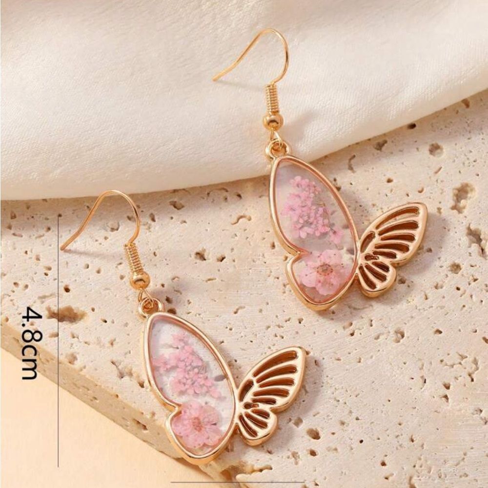 Butterfly Resin Dried Flower Pressed Earrings‎